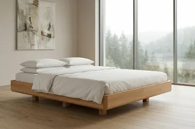 Produktbild von Schwebebett aus massivem Buchenholz Visby LENA FLAT ohne Nachttische, 120x200 cm, Farbe Natur