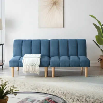 Produktbild von Cordstoff-Zweisitzer-Schlafsofa, klappbares Sofabett, 3-fach verstellbar, 167 x 82 x 72 cm, Blau