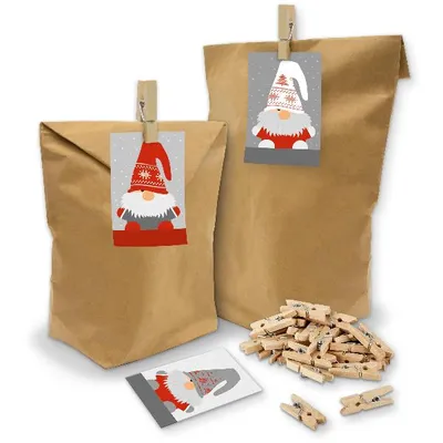 Produktbild von itenga SET Geschenktüten Wichtelbande 24 x Tüten + Klammern + Karten