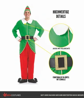 Produktbild von Fun Shack Weihnachts-Elf Kostüm für Herren – Elfenkostüm Männer für Weihnachten, Karneval & Fasching, Elfenoutfit Weihnachtsmann Helfer – Größe L