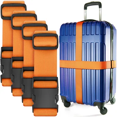 Obrázok produktu pre Popruh na kufor, farebný (2/4 farby), na označenie kufra, 4 kusy, oranžová farba, vhodný pre kufre s veľkosťou 20"-32", popruh na batožinu
