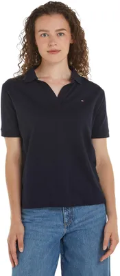 Produktbild von Tommy Hilfiger Damen Poloshirt Kurzarm Regular Fit, Blau (Desert Sky), M