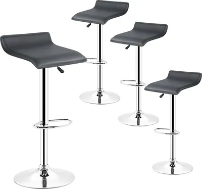 Produktbild von Barhocker 4er Set Schwarz höhenverstellbar mit Rückenlehne und Armlehne