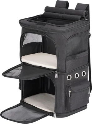 Imagen del producto de Mochila doble para el transporte de mascotas, con 2 compartimentos, ideal para gatos, perros pequeños, conejos, para viajes