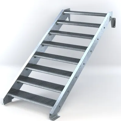Produktbild von Stahltreppe 8 Stufen bis Höhe 160 cm, Laufbreite : 100 cm kein Geländer ST 3 (31 / 9 mm schmal)