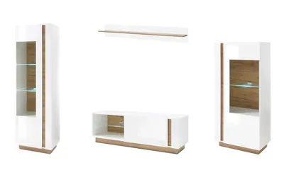 Image de Ensemble mural Clair 270 cm blanc / blanc brillant - chêne Grandson pour salon