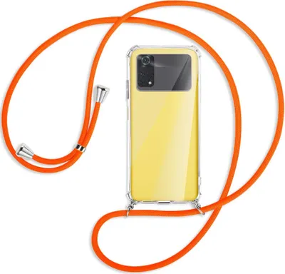 Produktbild von Handykette Backcover-Schutzhülle mit Band (Metall silberfarben) für Xiaomi Poco M4 Pro 4G - neonorange