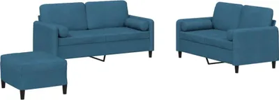 Produktbild von vidaXL 3-tlg. Sofagarnitur mit Kissen Blau Samt