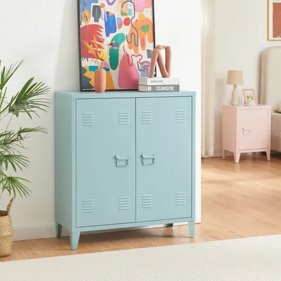 Zdjęcie produktu dla Metalowa szafka 'Oripää' z 2 drzwiczkami 90 x 80 x 33 cm szaro-niebieska