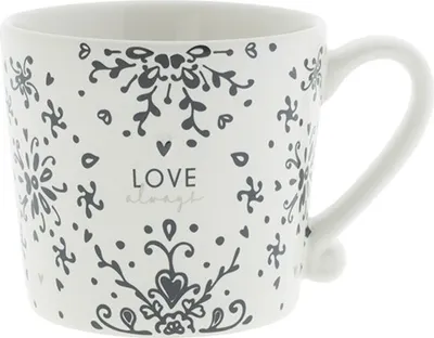 Produktbild von Tasse LOVE ALWAYS weiß mit schwarzen Ranken für 220ml Bastion Collections