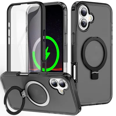 Obrázek produktu pro Pro Apple iPhone 16 Plus Frosted Skin Feel MagSafe Ring Holder 360stupňové pouzdro Black