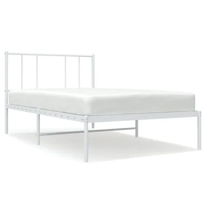 Image de vidaXL Cadre de lit avec tête de lit en métal blanc 90x190 cm