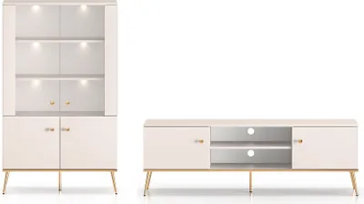 Immagine prodotto di Set da soggiorno a parete Selgin, disponibile in cashmere, con illuminazione, 2 pezzi
