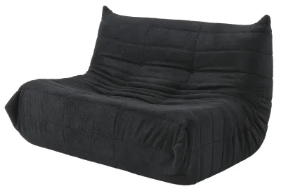 Obrázok produktu pre Dvojposedová sedačka, rozmery 135x105x80 cm, čalúnená čiernou zamatovou látkou, komprimovaný dizajn, relaxačná sedačka, obývačka