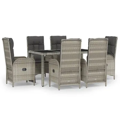Produktbild von vidaXL 7-tlg. Garten-Essgruppe mit Kissen Grau Poly Rattan