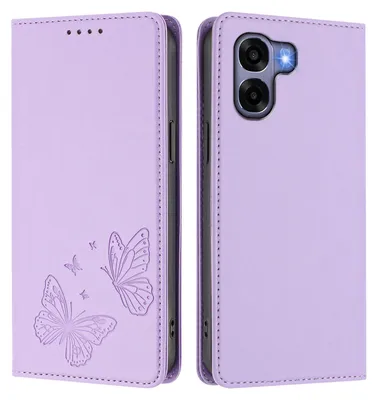 Image de Étui en cuir pour Oppo A6X 4G, étui de protection type portefeuille en cuir gaufré motif papillon avec support, violet