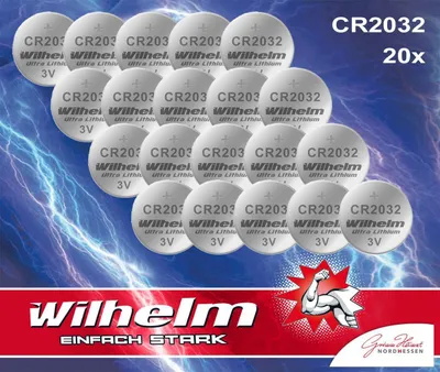 Produktbild von 20 x Knopfzelle CR2032 Wilhelm Batterie LIthium 3V CR 2032 Industrieware