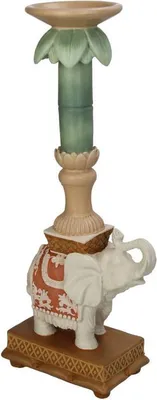 Produktbild von Kerzenständer Elefant Rosa Grün Polyresin 34 5cm Exotische Deko für Tisch