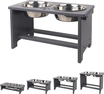Produktbild von Famanu Hundenapf für große Hunde - mit Edelstahl-Schalen und Bambus-Ständer