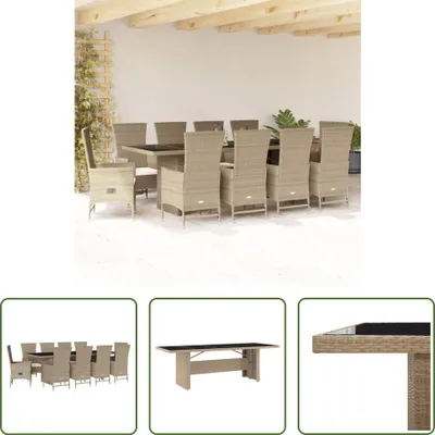 Produktbild von The Living Store 11-tlg. Garten-Essgruppe mit Kissen Beige Poly Rattan