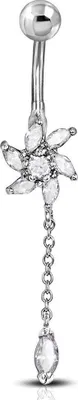 Produktbild von Bauchnabelpiercing Blume Blüte Anhänger Zirkonia Kristalle Bananabell Chirurgenstahl 316L Edelstahl Autiga® silber