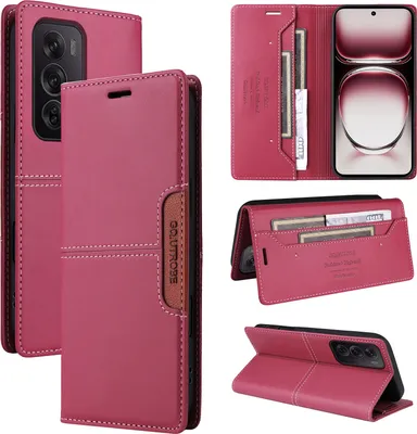 Produktbild von Handyhülle für Oppo Reno12 Pro 5G Hülle, Leder Flip Wallet Kartenfach Stand Schutzhülle Rot