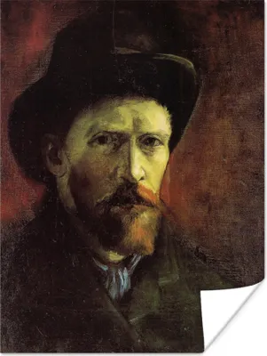 Produktbild von MuchoWow® Poster Selbstbildnis mit Filzhut - Vincent van Gogh 90x120 cm - Wohnzimmer