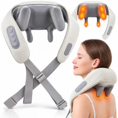 Immagine prodotto di Massaggiatore Cervicale Shiatsu Riscaldato Senza Fili Con Funzione Calore 2000 mAh Per Collo Schiena E Spalle