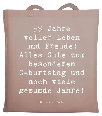 Produktbild von Mr. & Mrs. Panda dokumententasche Spruch 99. Geburtstag - Braun Pastell - Geschenk, Jutebeutel, Dankbarkeit, Zuneigung, Alter, Baumwolltasche, Lebensgeschichten, Tote Bag