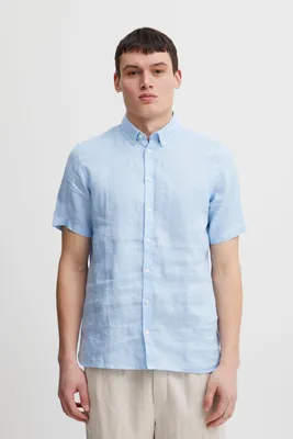 Produktbild von CASUAL FRIDAY CFAnton Herren Leinenhemd Kurzarmhemd Hemd 100% Leinen Button-Down-Kragen Unifarben Regular Fit