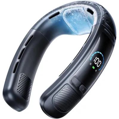 Produktbild von Halsventilator Kühlung, Tragbarer Halsventilator mit LED Display,Halsklimaanlage mit 6000mAh, USB wiederaufladbar,100 Geschwindigkeiten,Stumm,Schwarz