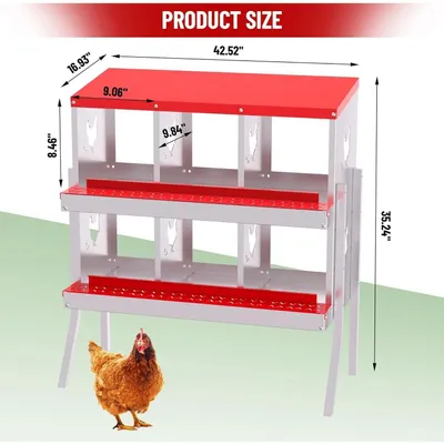Obrázek produktu pro Hnízdní box pro slepice - Hnízdní přepážka s 6 komorami a rámem - Snadná sběr vajec - Snadno se čistí - Vhodné pro slepčí hnízdo - Červená barva