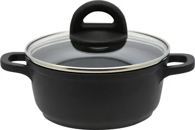 Produktbild von Kochtopf - Ø 16 cm - Schwarz - Aluminiumguss - mit Glasdeckel - Antihaftbeschichtung