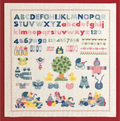Zdjęcie produktu dla Permin zestaw do haftu krzyżykowego "Sampler Baby", wzór liczony, 39x39cm, 39-4110