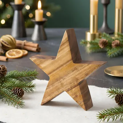 Produktbild von Stern Holzstern Akazie 15cm Akazienholz Braun Natur Deko Tischdeko Holzdeko