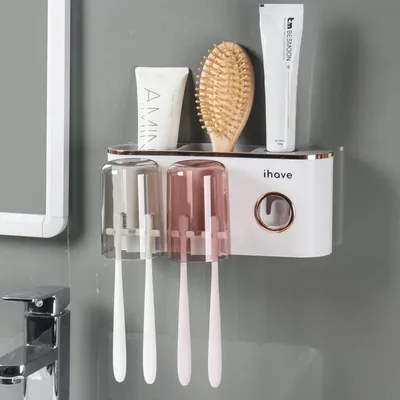 Produktbild von Wandmontierter Zahnbürstenhalter mit Zahnpasta-Spender