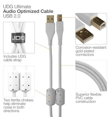 Produktbild von USB 2.0 A-B Abgewinkelt Audiokabel 3m, UDG, Weiß, U95006WH, Datenkabel