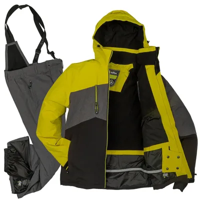 Produktbild von Skianzug 2 teiler Herren Größe 48 von killtec - doppelt verschweißte Nähte 10.000 mm wasserfest Stretch Skihose grau - Skijacke gelb - S | Limette/grau