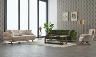 Zdjęcie produktu dla Kompletny zestaw wypoczynkowy sofa tapicerowana trzyosobowa fotel sofa z tkaniny zielona