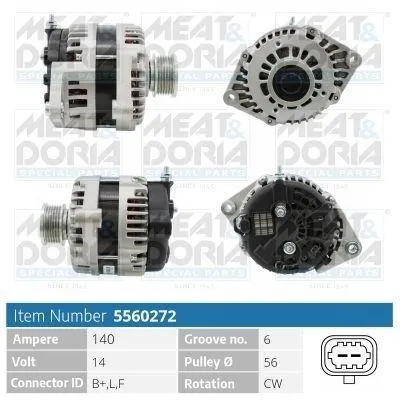 Produktbild von MEAT & DORIA 5560272 Lichtmaschine Generator LiMa 140A 14V für OPEL ANTARA für CHEVROLET CAPTIVA (C100, C140)