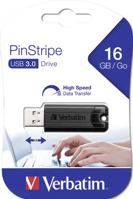 Produktbild von Verbatim PinStripe 16GB 16GB USB 3.0 Schwarz USB-Stick - USB-Stick - 16 GB - USB 3.0