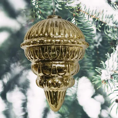 Produktbild von Weihnachtskugel Zapfen Glas, gold glänzend - handgemacht in Indien, H.21cm