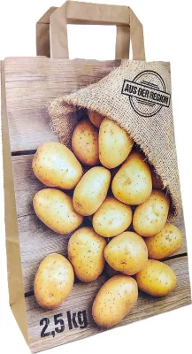 Produktbild von Papiertragetasche braun, Motiv: "Kartoffeln" 90g/qm, 22 + 10 x 31 cm für 2,5 kg, 25 Stück