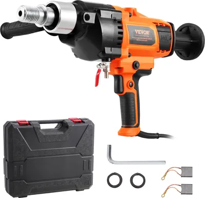 A VEVOR core drill and its accessories are displayed against a white background.