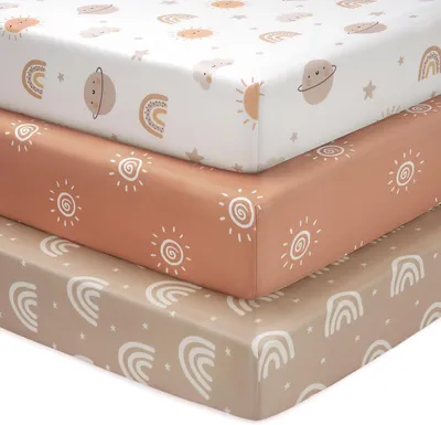 Productafbeelding van Kinderbedlakens, 140 x 70 cm, set van 3 babybedlakens, ultrazachte en zijdezachte microvezel, peuterlakens, oranje zonneregenboog