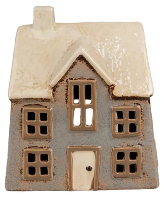 Image de Clayre & Eef Bougeoir Maison 15x10x17 cm Gris Beige Céramique