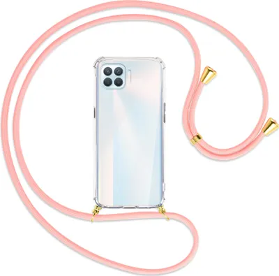 Produktbild von Handykette Backcover-Schutzhülle mit Band (Metall goldfarben) für Oppo A93 - rosa