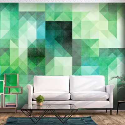 Produktbild von PURO TAPETE - Realistische Tapete ohne Rapport und Versatz 10m Vlies Tapetenrolle Wandtapete modern design Fototapete - geometrisch grün f-A-0673-j-b