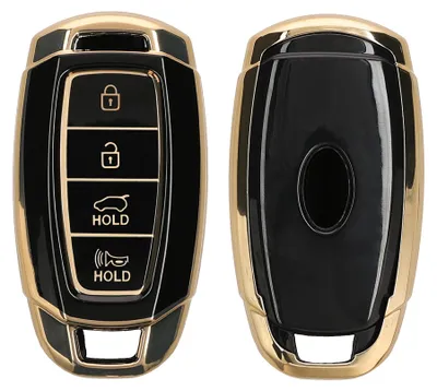 Produktbild von kwmobile Autoschlüssel Hülle kompatibel mit Hyundai 4-Tasten Elantra GT Accent Kona Veloster - Schlüsselhülle Silikon Cover - Schwarz Gold