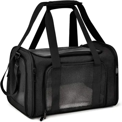 Immagine prodotto di Borsa portatile per animali domestici - Trasportino per gatti e cani - Trasporto sicuro - Pieghevole e leggero - 43x28x28 cm - Nero